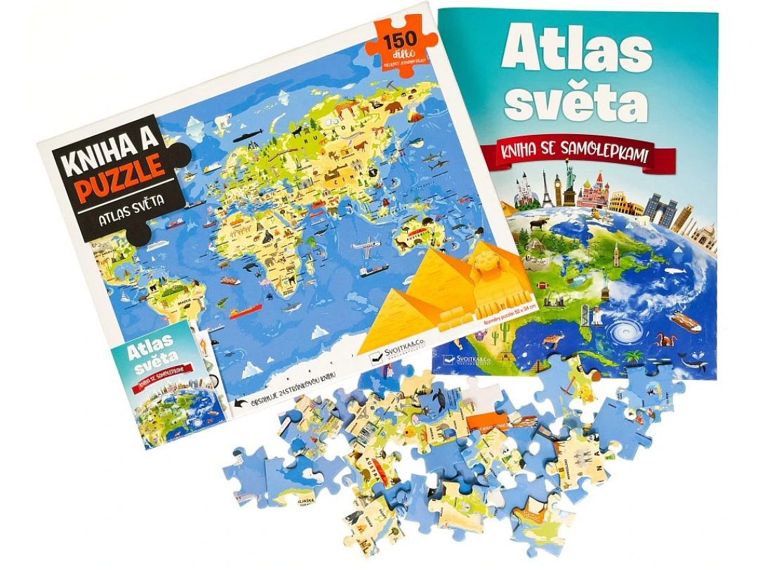 Kniha a puzzle Atlas světa