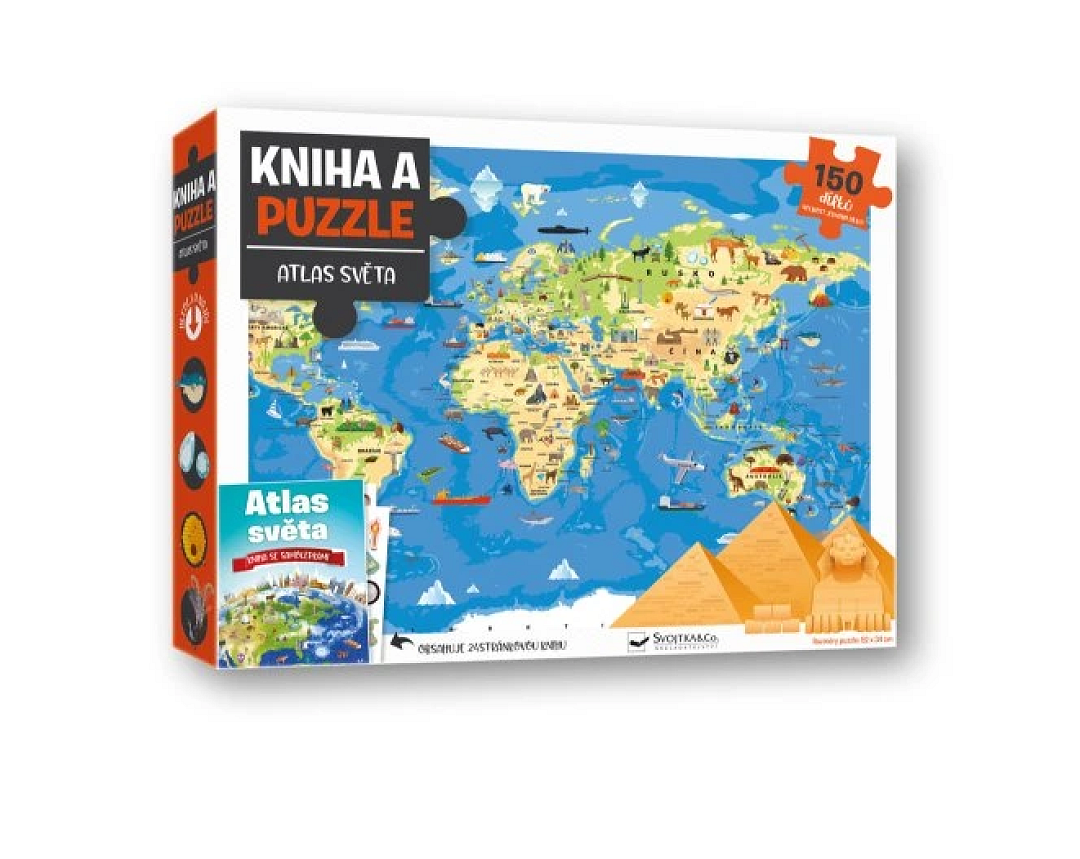 Kniha a puzzle Atlas světa